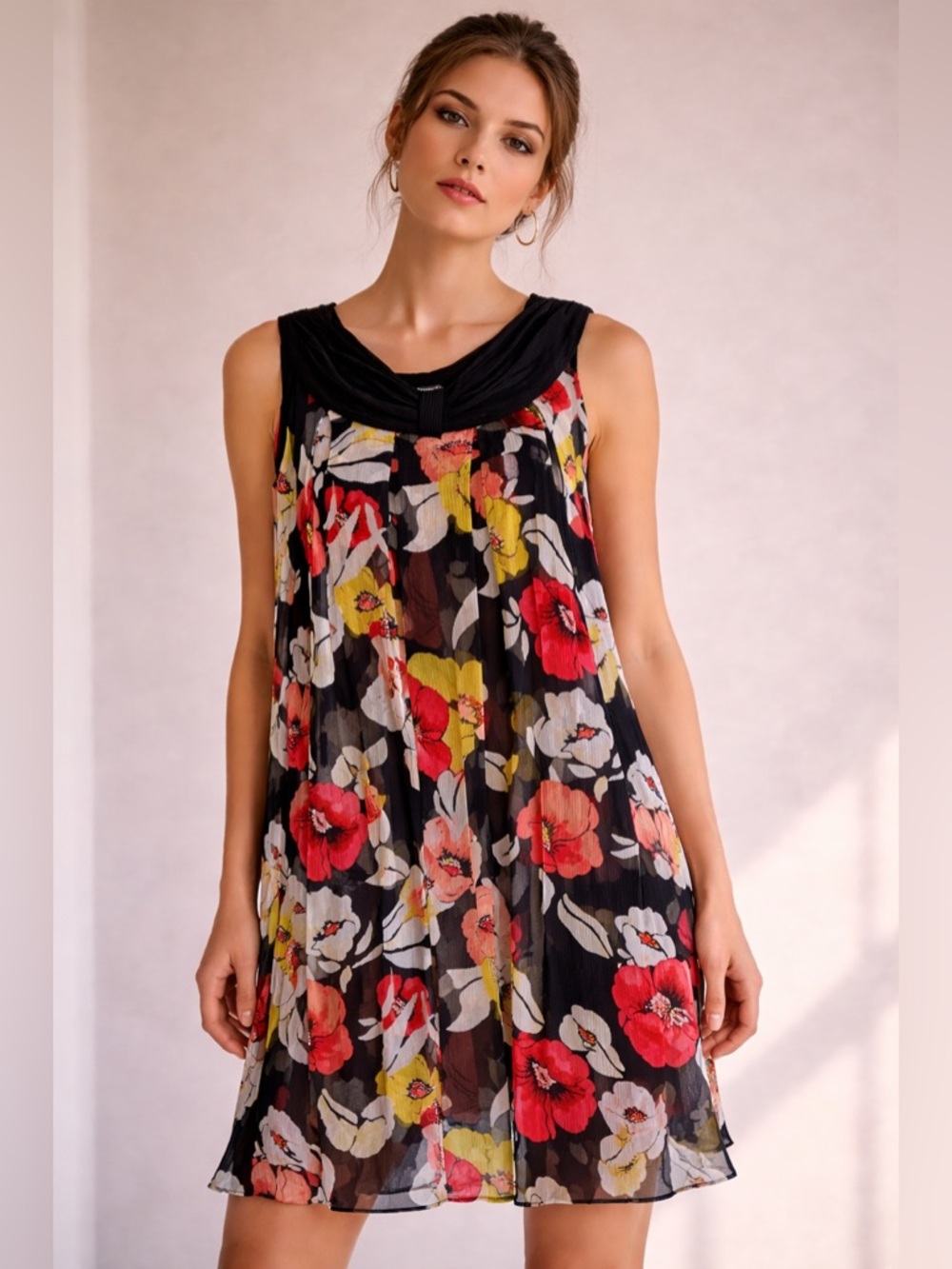 Alfani | Silk Floral Pleated Shift Dress | Size 4